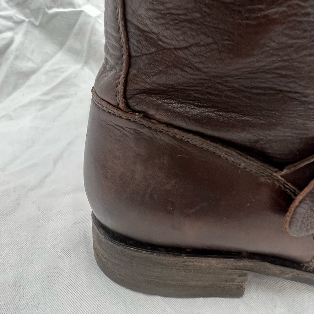 Frye harness buckle strap brown leather mid calf boots moto riding motorcycle 7B - Picture 12 of 16